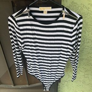 Michael Kors Black/White Striped Body Suit! Size S!